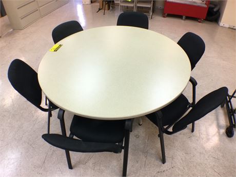 60” Round Table w/ 6 Armless Chairs