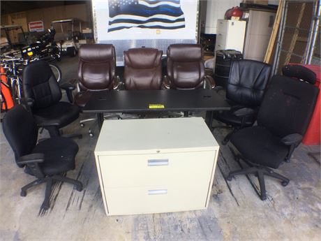 (9) Office Furniture Chairs, Computer Table & Filing Cabinet